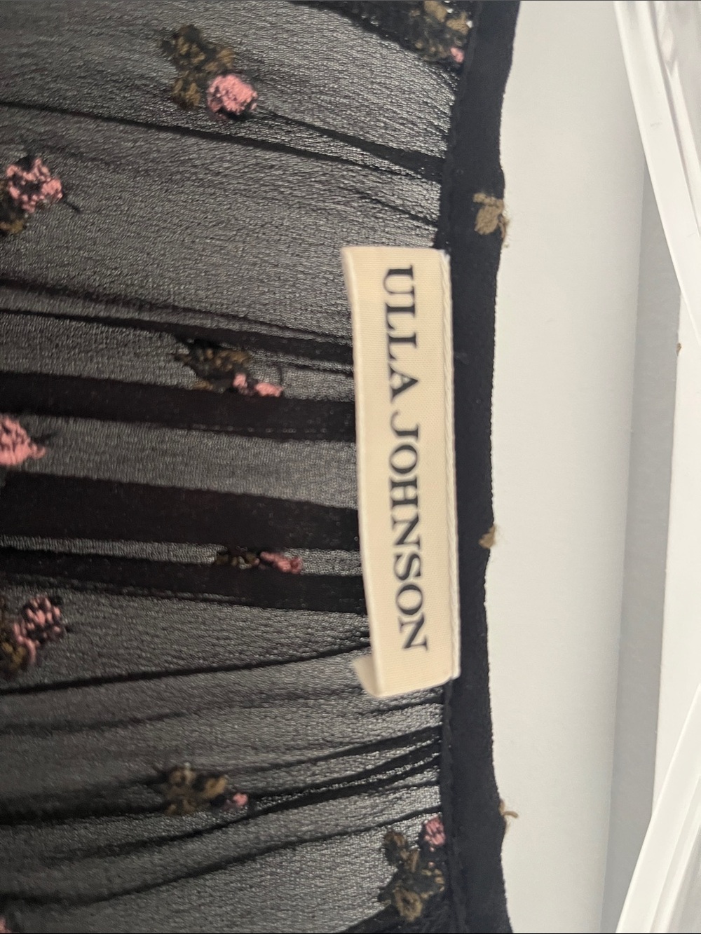 Ulla Johnson Black Floral Long Sleeve Midi with Pink Accents - Picture 2 of 5